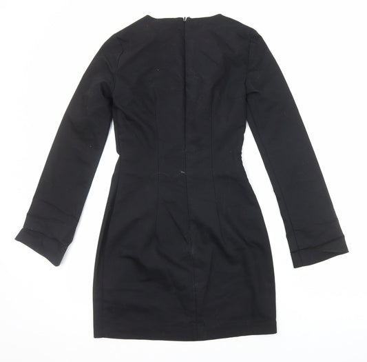 H&M Womens Black Viscose Bodycon Size 8 Round Neck Zip