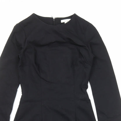 H&M Womens Black Viscose Bodycon Size 8 Round Neck Zip