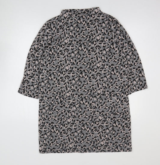 TU Womens Multicoloured Geometric Polyester Jumper Dress Size 14 Mock Neck Pullover - Leopard Print