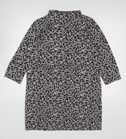 TU Womens Multicoloured Geometric Polyester Jumper Dress Size 14 Mock Neck Pullover - Leopard Print