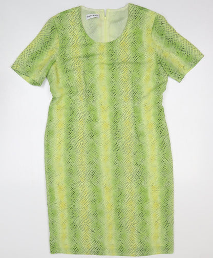 Mark Wald Womens Green Animal Print Polyester A-Line Size 14 Scoop Neck Zip - Snake Skin Print