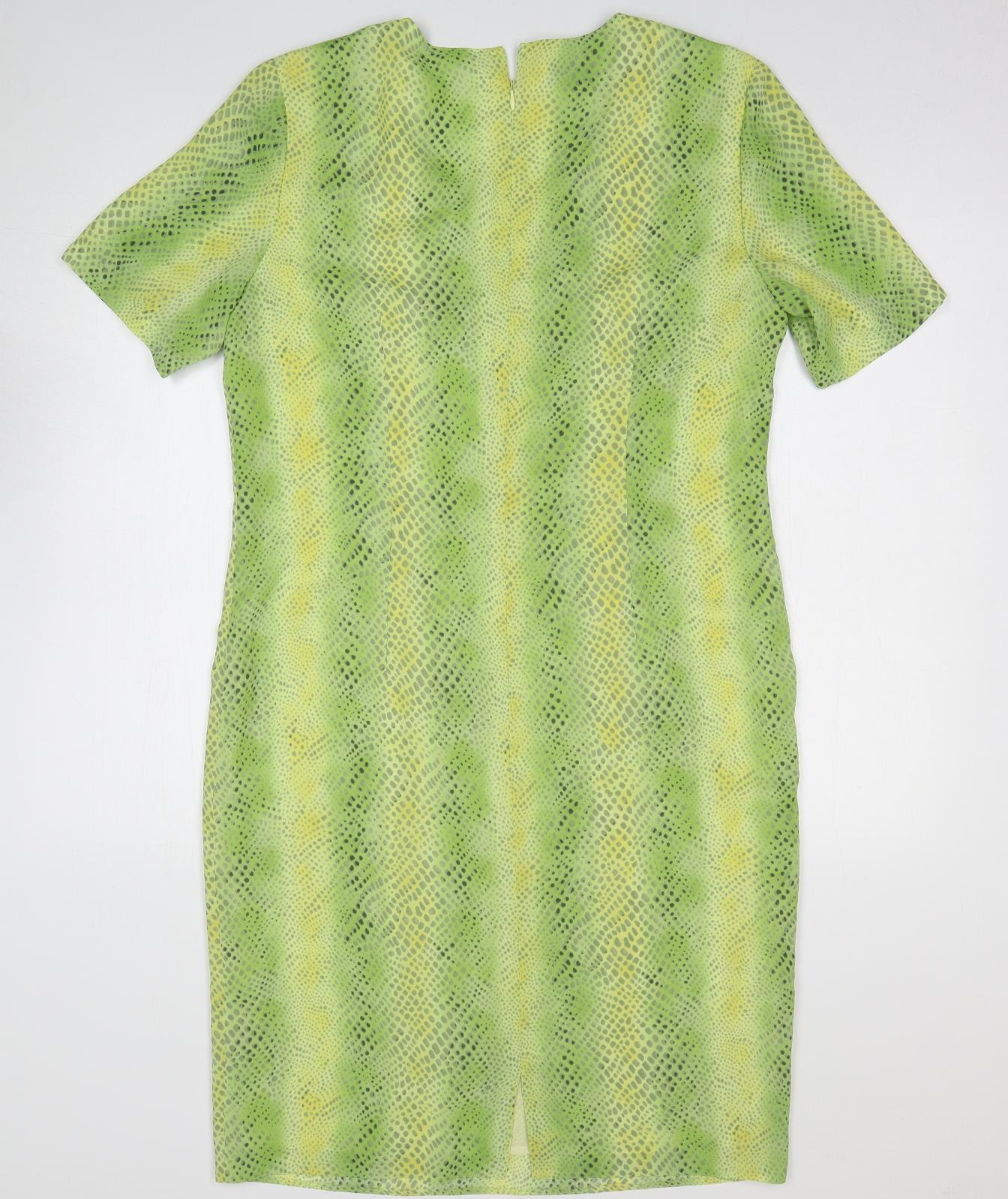 Mark Wald Womens Green Animal Print Polyester A-Line Size 14 Scoop Neck Zip - Snake Skin Print