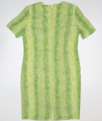 Mark Wald Womens Green Animal Print Polyester A-Line Size 14 Scoop Neck Zip - Snake Skin Print