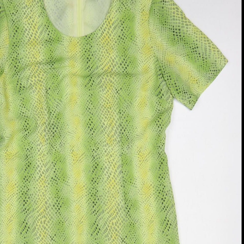 Mark Wald Womens Green Animal Print Polyester A-Line Size 14 Scoop Neck Zip - Snake Skin Print