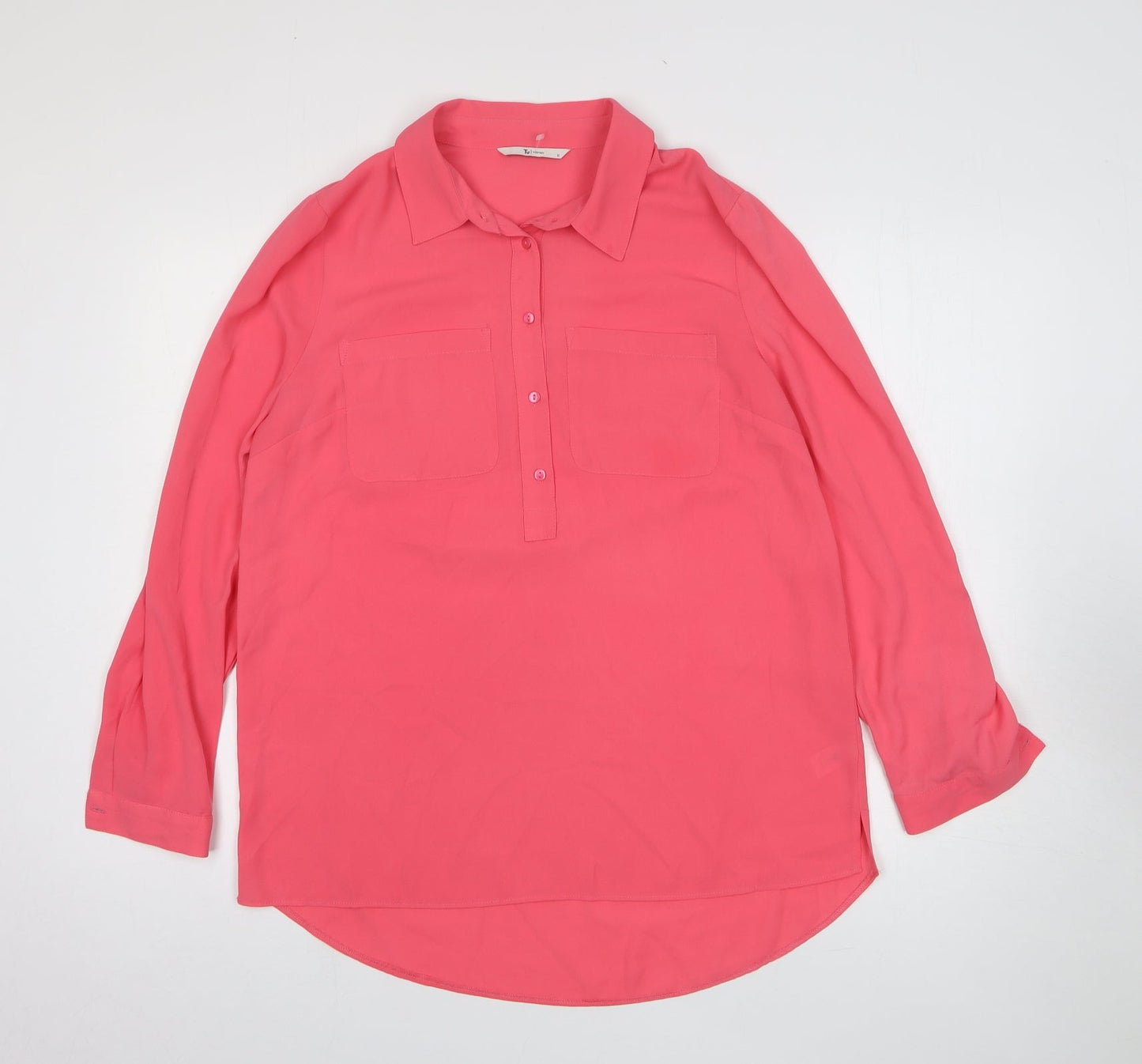 TU Womens Pink Polyester Basic Button-Up Size 12 Collared