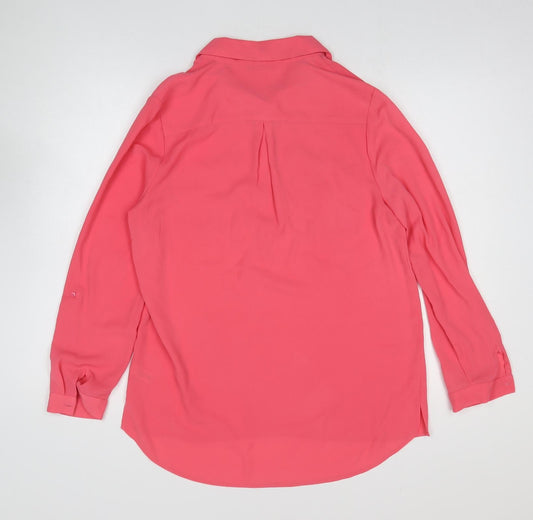 TU Womens Pink Polyester Basic Button-Up Size 12 Collared