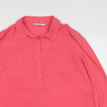 TU Womens Pink Polyester Basic Button-Up Size 12 Collared
