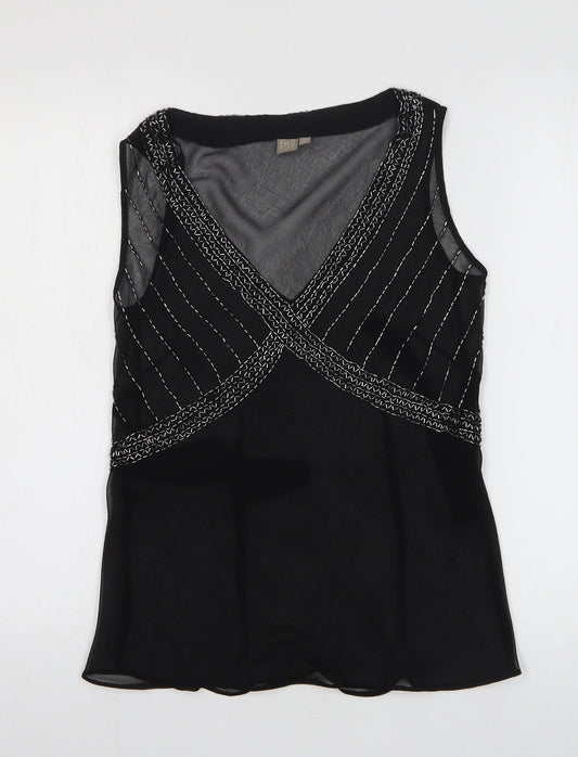 TU Womens Black Polyester Basic Tank Size 12 V-Neck