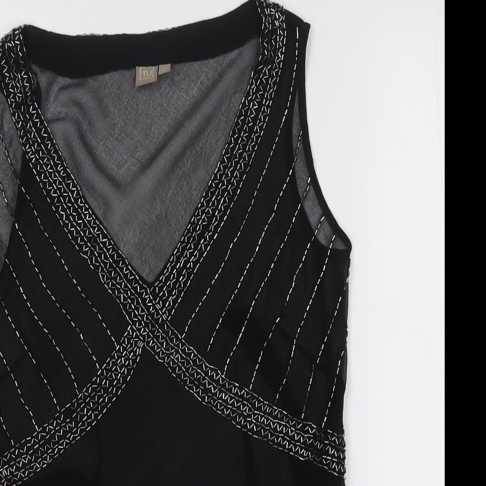 TU Womens Black Polyester Basic Tank Size 12 V-Neck