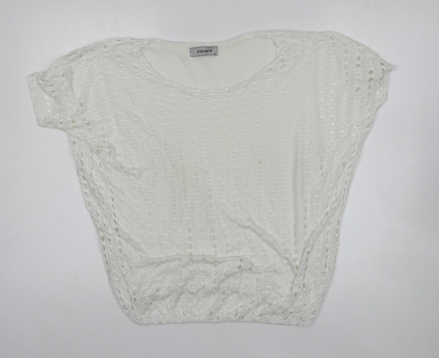 Alexara Womens White Viscose Basic T-Shirt Size L Round Neck