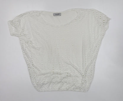 Alexara Womens White Viscose Basic T-Shirt Size L Round Neck