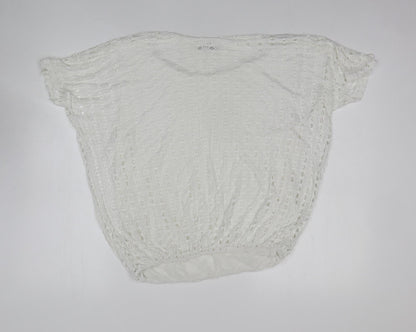 Alexara Womens White Viscose Basic T-Shirt Size L Round Neck