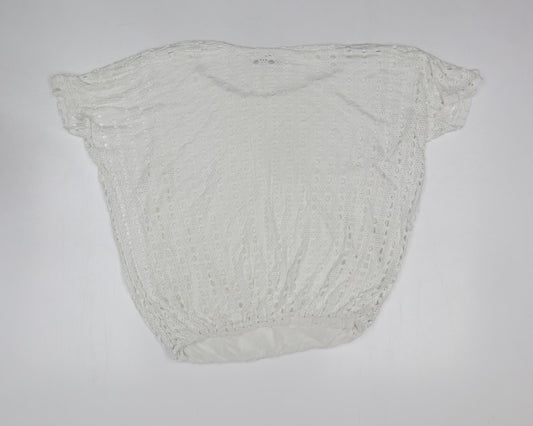 Alexara Womens White Viscose Basic T-Shirt Size L Round Neck