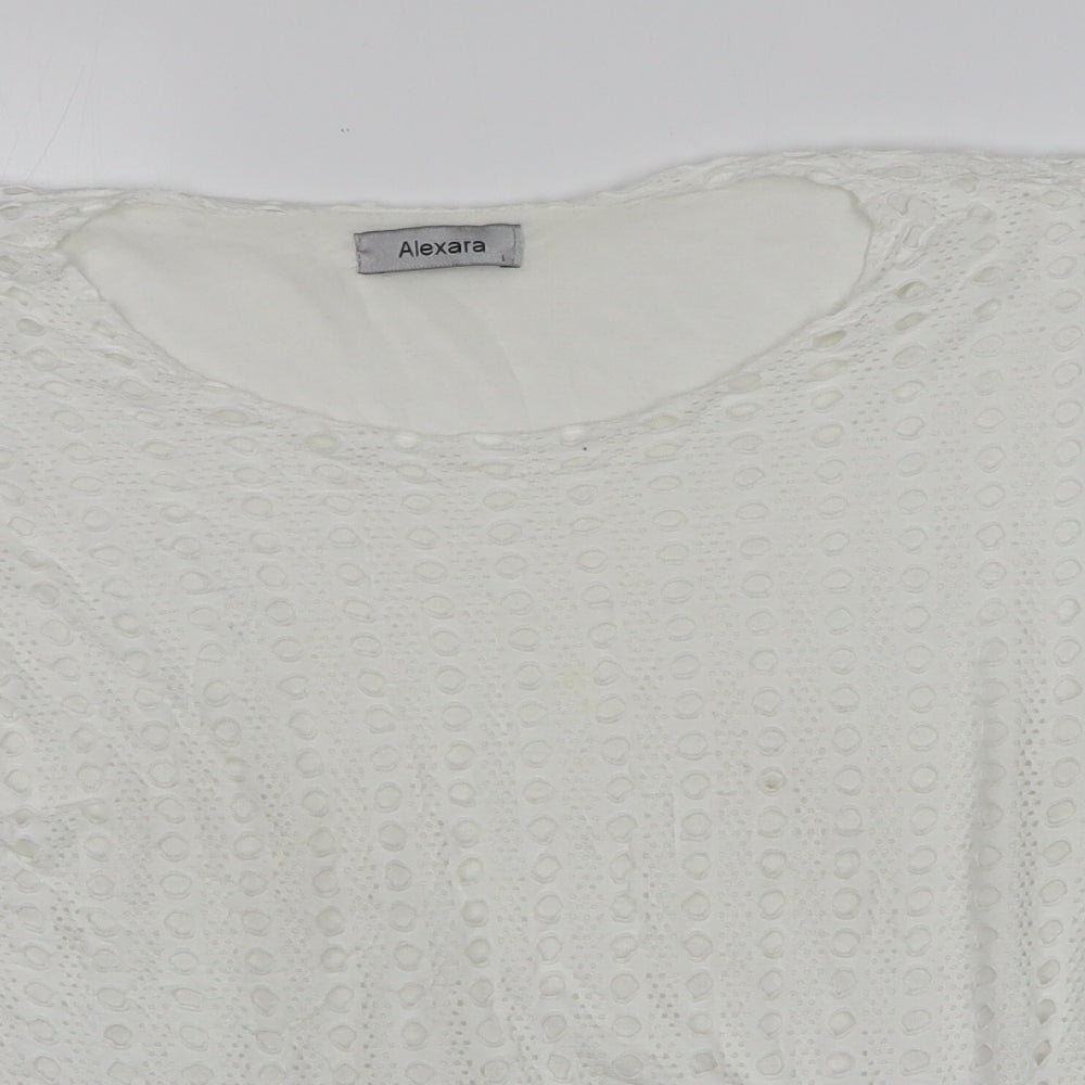 Alexara Womens White Viscose Basic T-Shirt Size L Round Neck