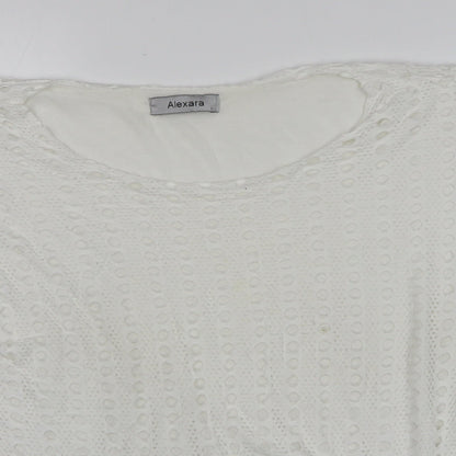 Alexara Womens White Viscose Basic T-Shirt Size L Round Neck