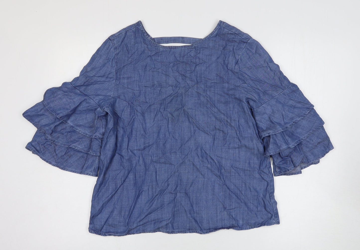 Alya Womens Blue Lyocell Basic Blouse Size XS V-Neck
