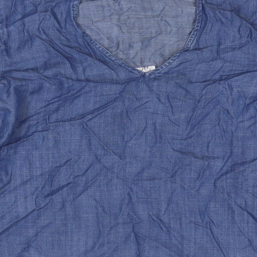 Alya Womens Blue Lyocell Basic Blouse Size XS V-Neck