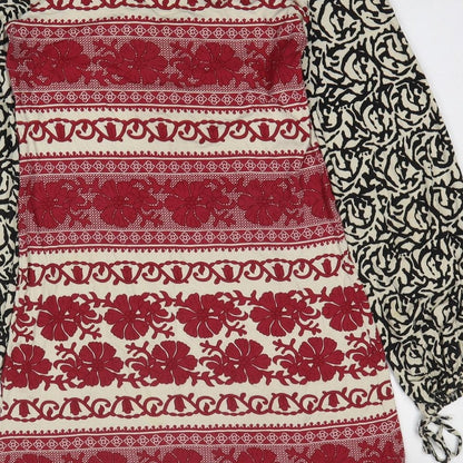 H&M Womens Red Geometric Viscose A-Line Size S V-Neck Pullover