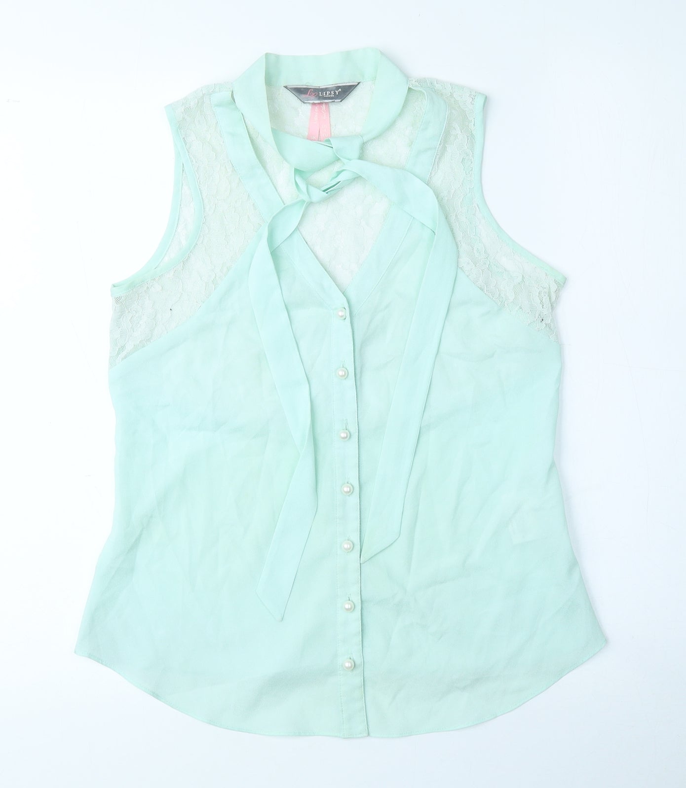 Lipsy Womens Green Polyester Jersey Tank Size 8 Mock Neck - Lace Pattern