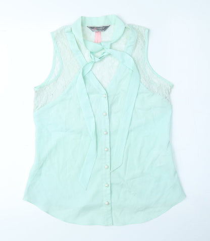 Lipsy Womens Green Polyester Jersey Tank Size 8 Mock Neck - Lace Pattern