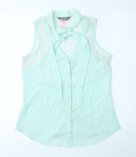 Lipsy Womens Green Polyester Jersey Tank Size 8 Mock Neck - Lace Pattern
