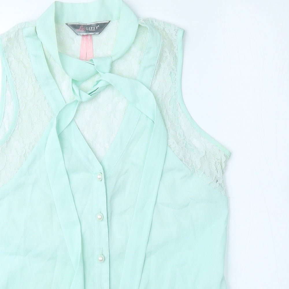 Lipsy Womens Green Polyester Jersey Tank Size 8 Mock Neck - Lace Pattern