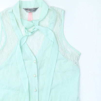 Lipsy Womens Green Polyester Jersey Tank Size 8 Mock Neck - Lace Pattern