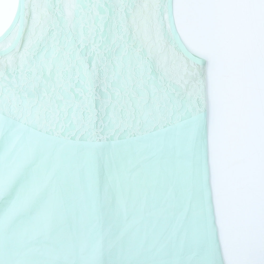 Lipsy Womens Green Polyester Jersey Tank Size 8 Mock Neck - Lace Pattern
