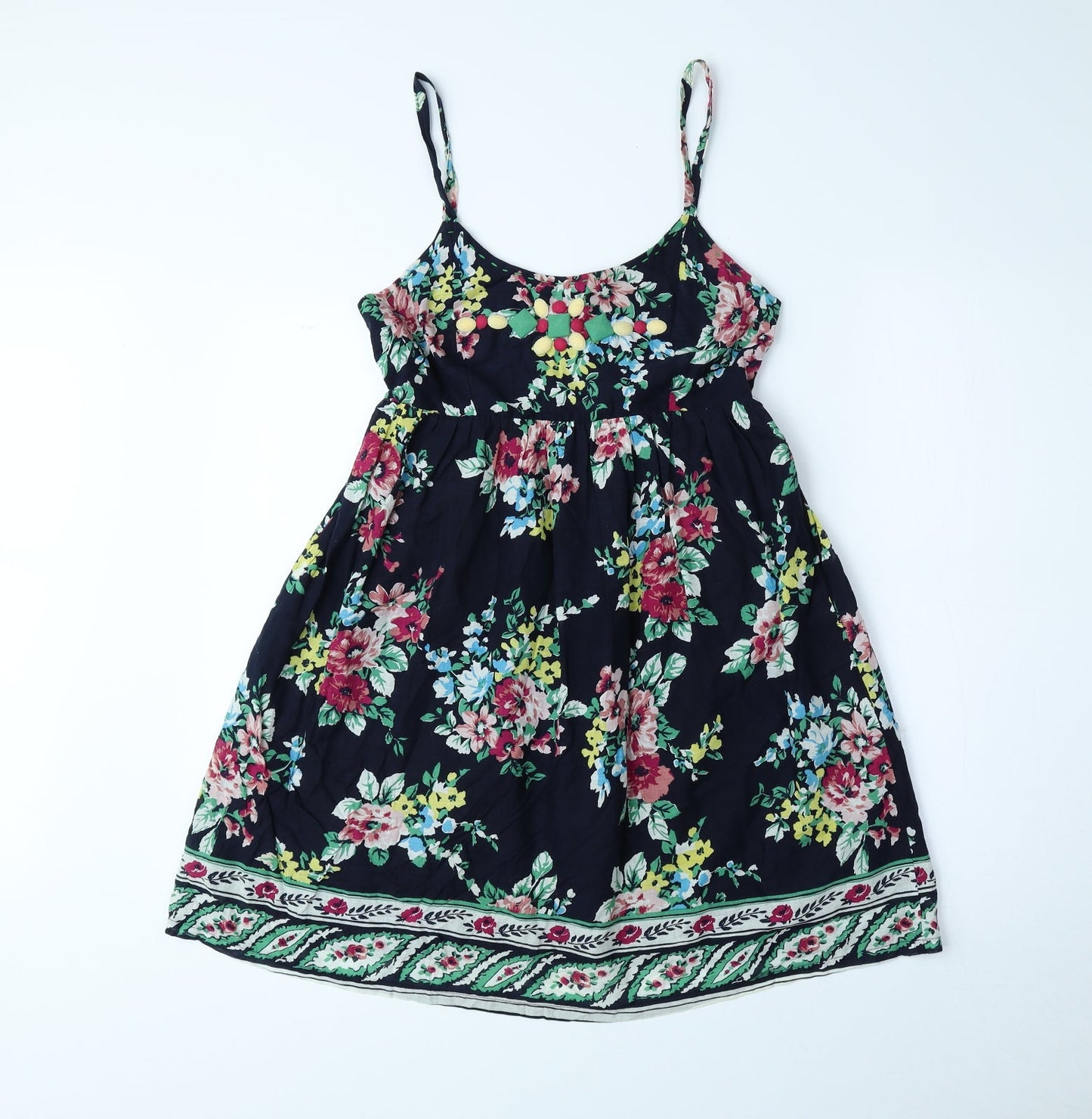 Miss Posh Womens Blue Floral Cotton A-Line Size 10 Boat Neck Zip