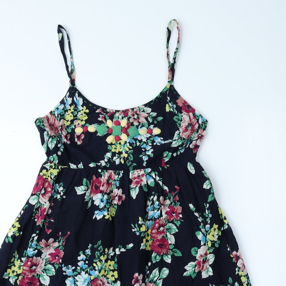 Miss Posh Womens Blue Floral Cotton A-Line Size 10 Boat Neck Zip