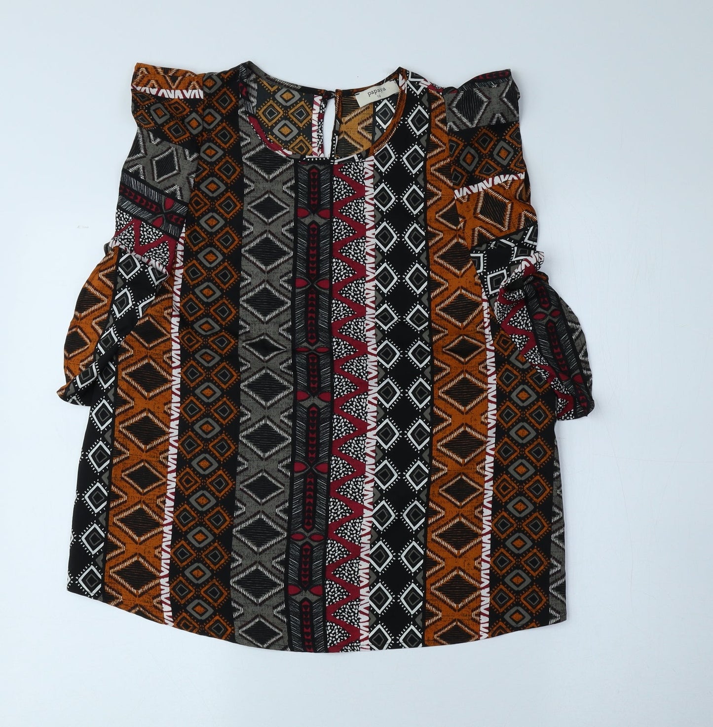 Papaya Womens Multicoloured Geometric Polyester Basic Blouse Size 10 Round Neck