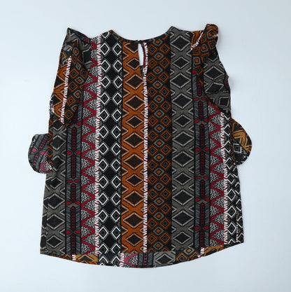 Papaya Womens Multicoloured Geometric Polyester Basic Blouse Size 10 Round Neck