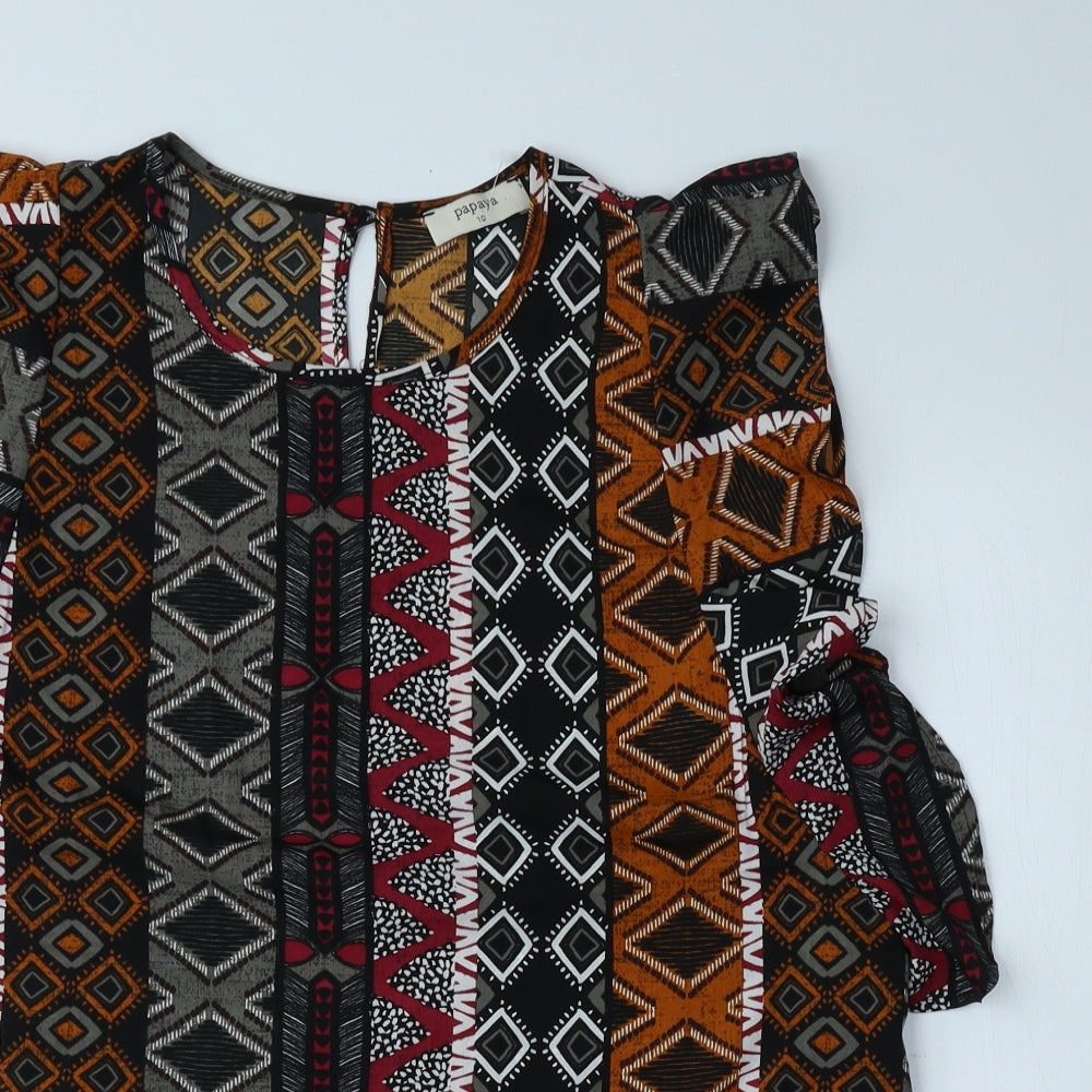 Papaya Womens Multicoloured Geometric Polyester Basic Blouse Size 10 Round Neck