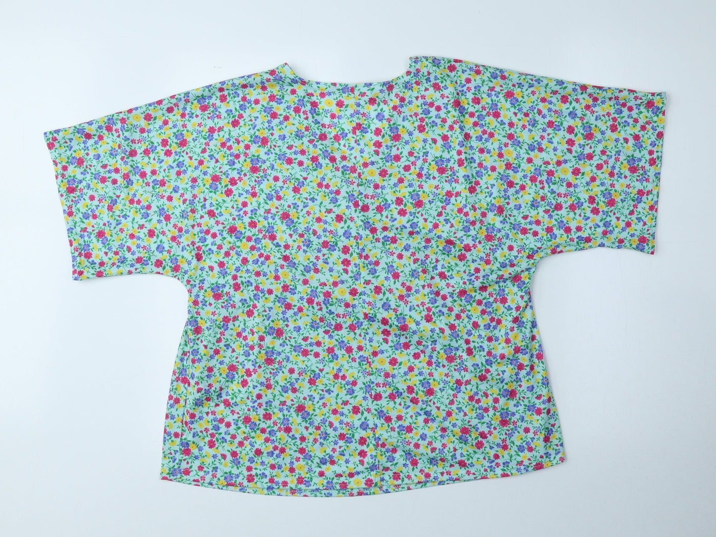 George Womens Green Floral Polyester Basic T-Shirt Size 12 V-Neck