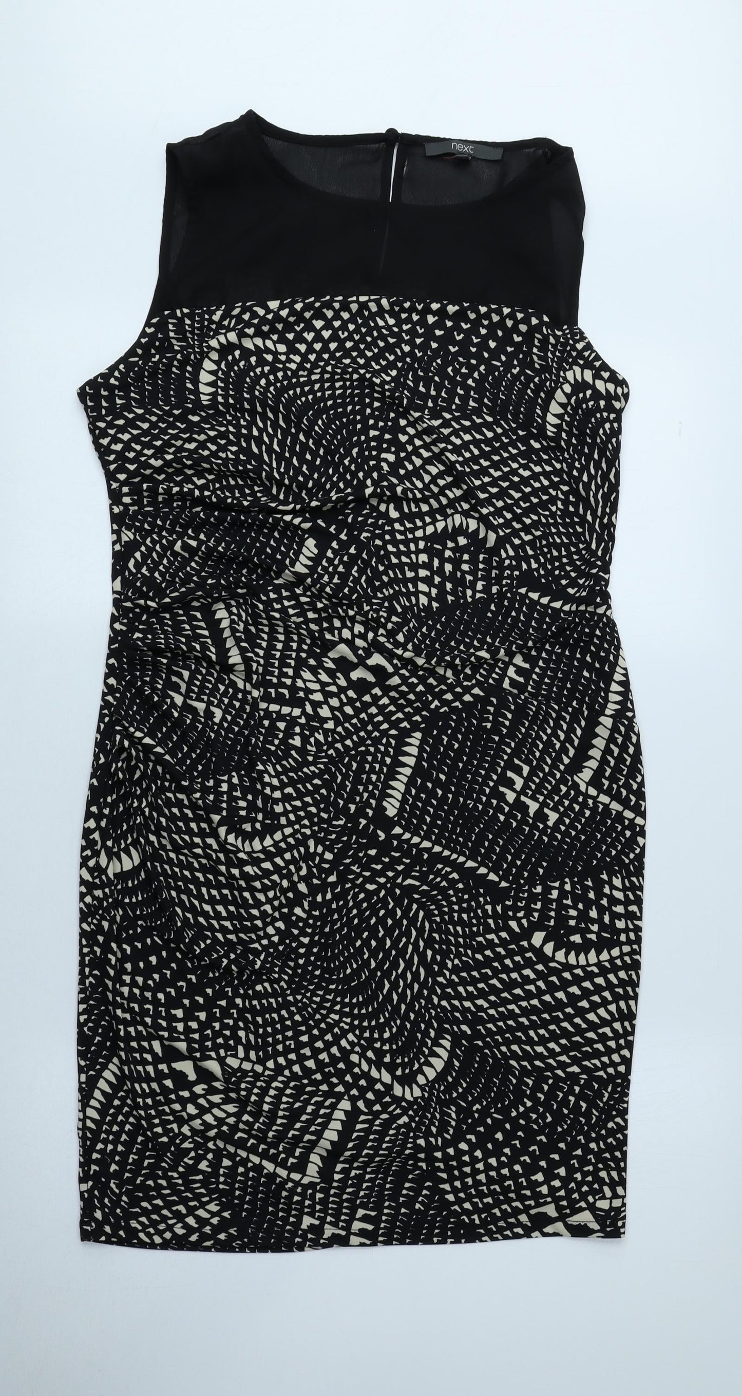 NEXT Womens Black Geometric Polyester A-Line Size 14 Boat Neck Button