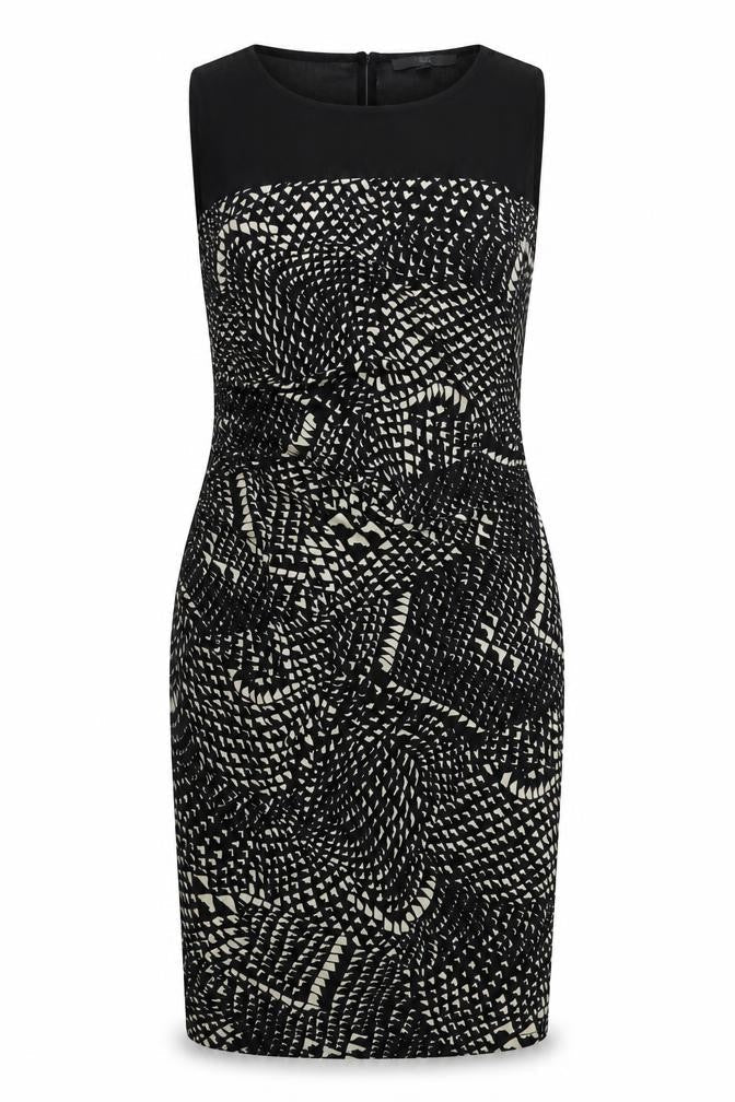 NEXT Womens Black Geometric Polyester A-Line Size 14 Boat Neck Button