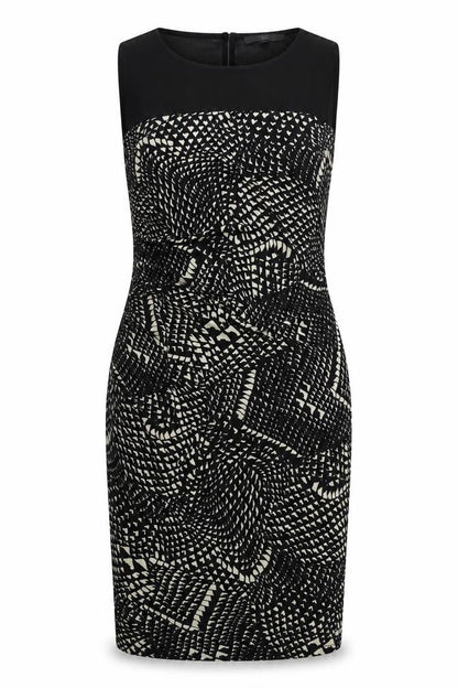 NEXT Womens Black Geometric Polyester A-Line Size 14 Boat Neck Button
