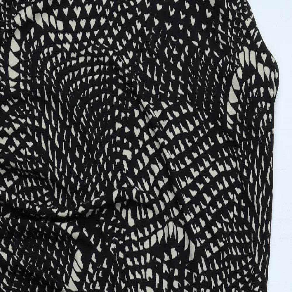 NEXT Womens Black Geometric Polyester A-Line Size 14 Boat Neck Button