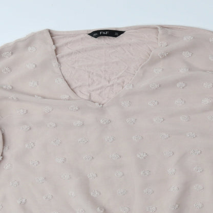 F&F Womens Pink Polka Dot Polyester Basic Blouse Size 10 V-Neck - See Through Sleeves