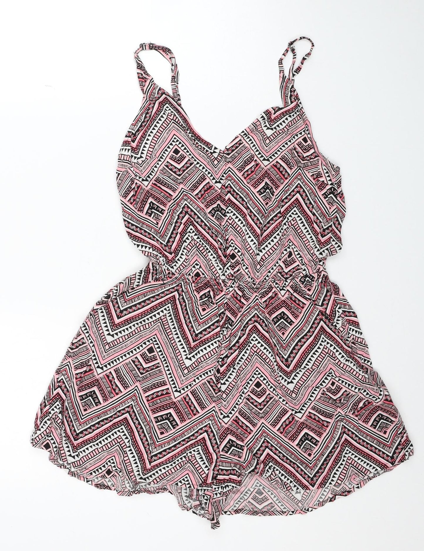 Divided by H&M Womens Pink Geometric Viscose Playsuit One-Piece Size 8 L3 in Pullover