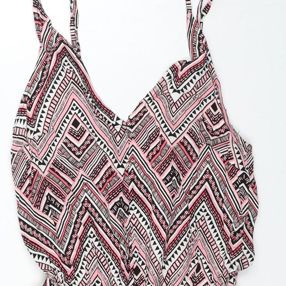 Divided by H&M Womens Pink Geometric Viscose Playsuit One-Piece Size 8 L3 in Pullover