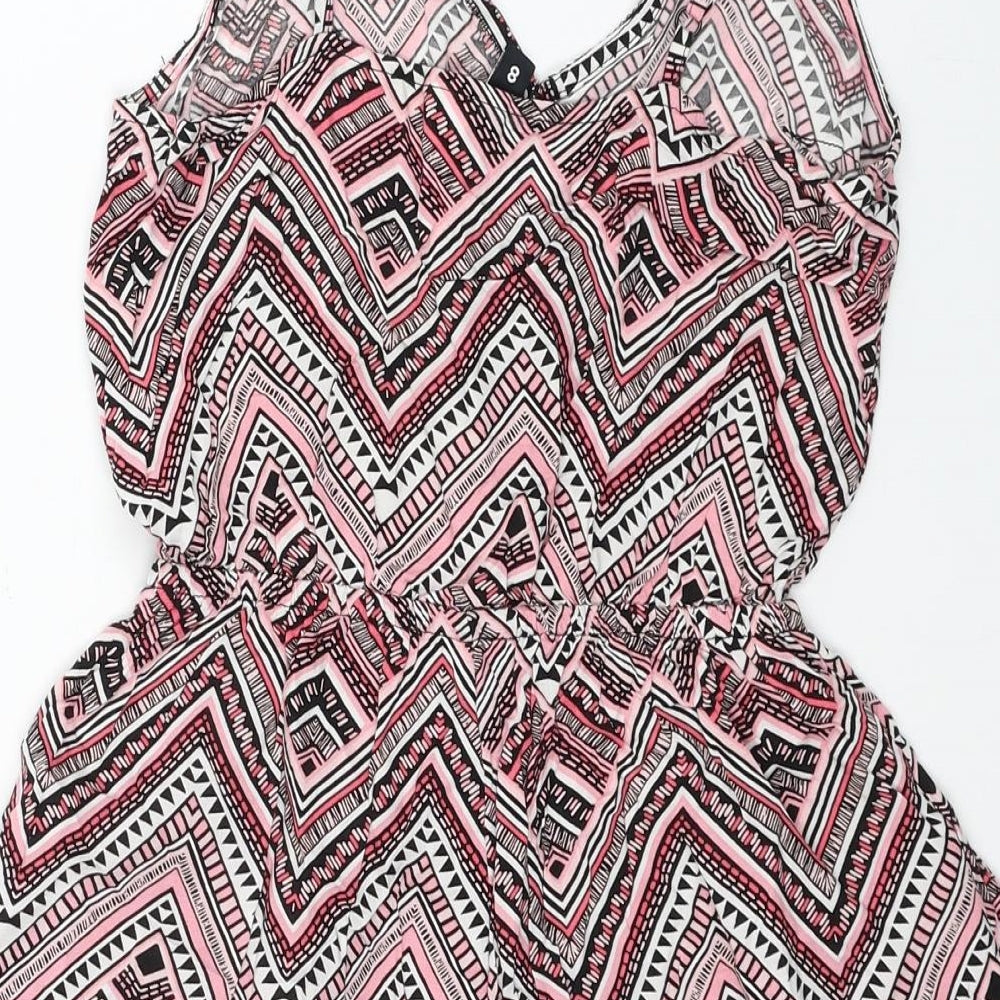 Divided by H&M Womens Pink Geometric Viscose Playsuit One-Piece Size 8 L3 in Pullover