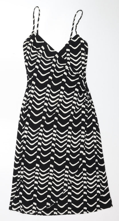 Zack Womens Black Geometric Polyester Tank Dress Size 10 V-Neck Zip