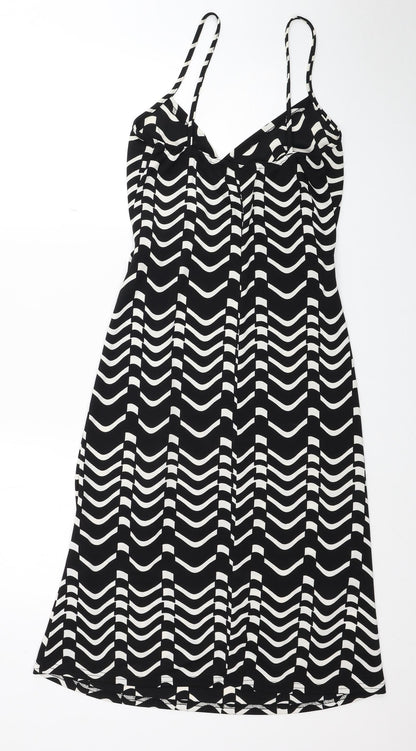 Zack Womens Black Geometric Polyester Tank Dress Size 10 V-Neck Zip