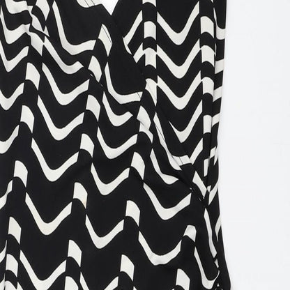 Zack Womens Black Geometric Polyester Tank Dress Size 10 V-Neck Zip