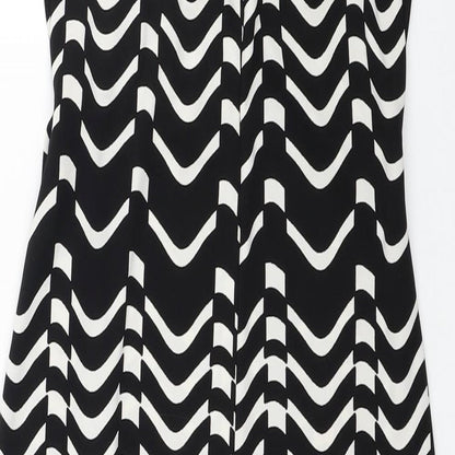 Zack Womens Black Geometric Polyester Tank Dress Size 10 V-Neck Zip
