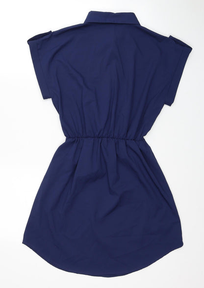 Oionino Womens Blue Polyester Shirt Dress Size XL Collared Button
