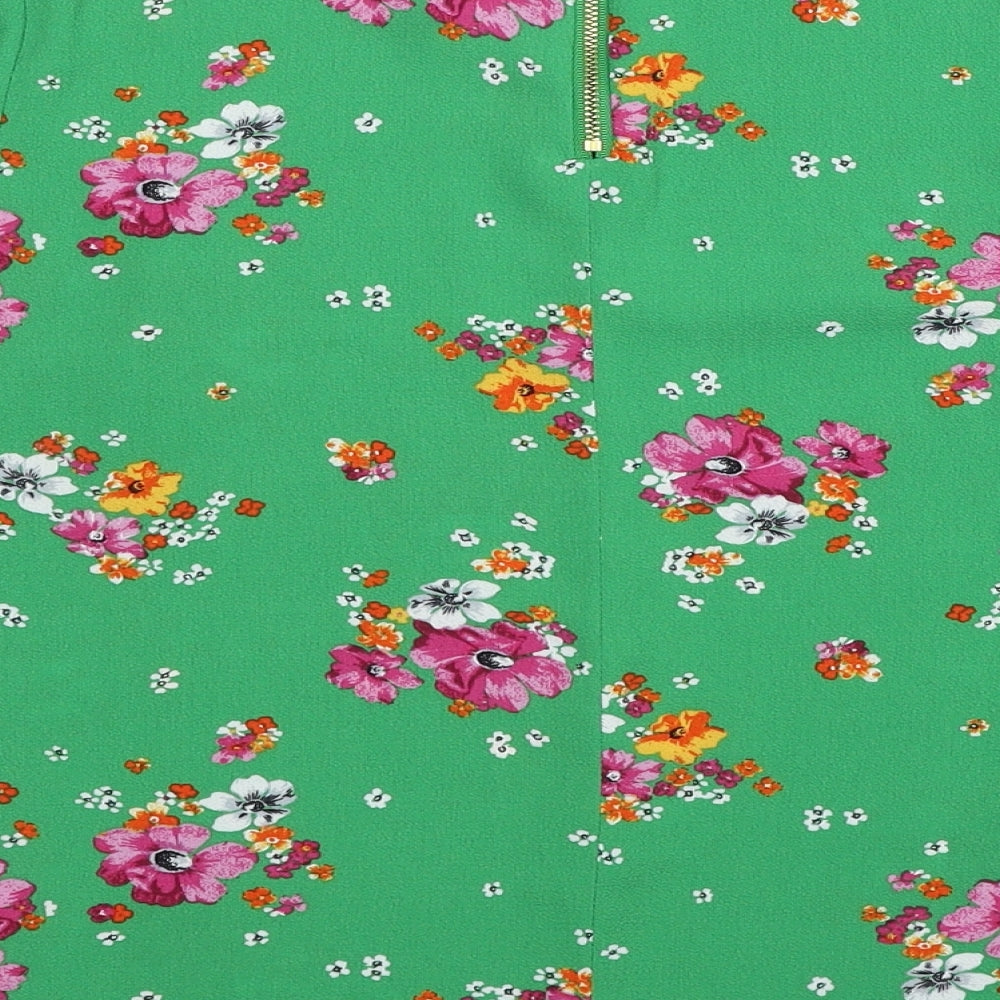 Primark Womens Green Floral Polyester Basic Blouse Size 10 Round Neck