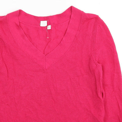 Gap Womens Pink V-Neck Cotton Pullover Jumper Size M