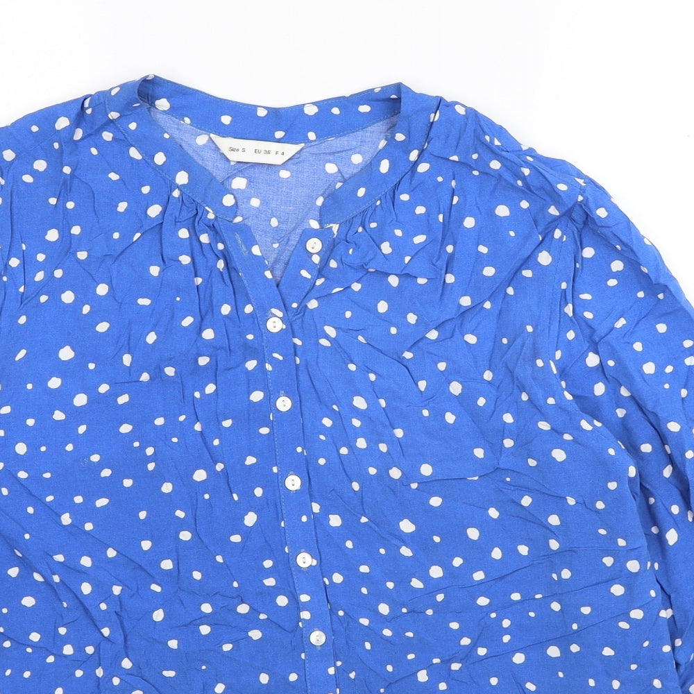 Womens UK Size S Preworn Blue Basic Button-Up